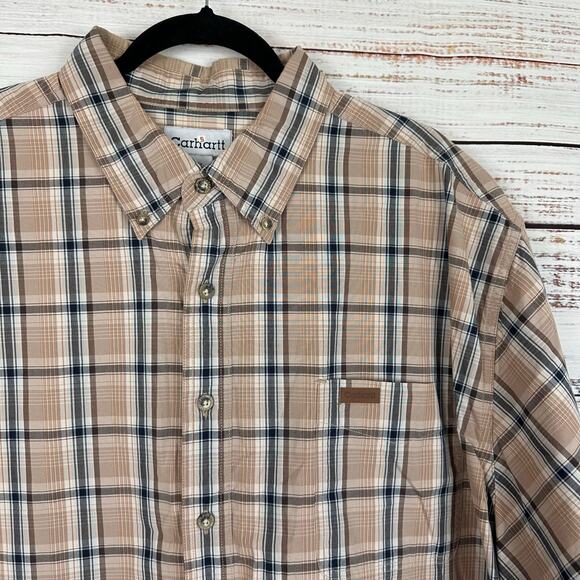 Carhartt Other - Mens Carhartt Brown Plaid Casual Short Sleeve Button Up Shirt Work Cotton 2XLT